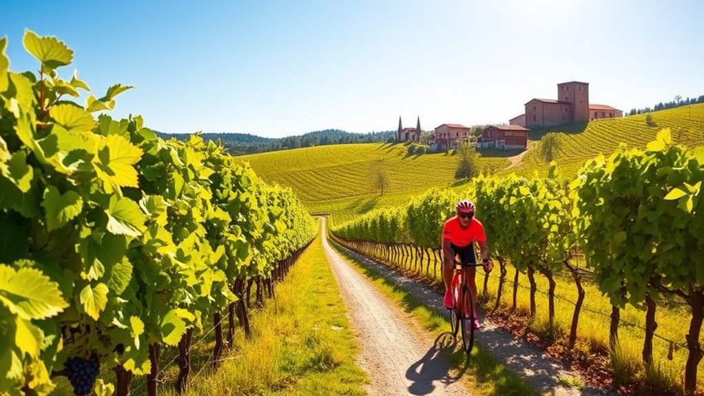 cycling through scenic vineyards