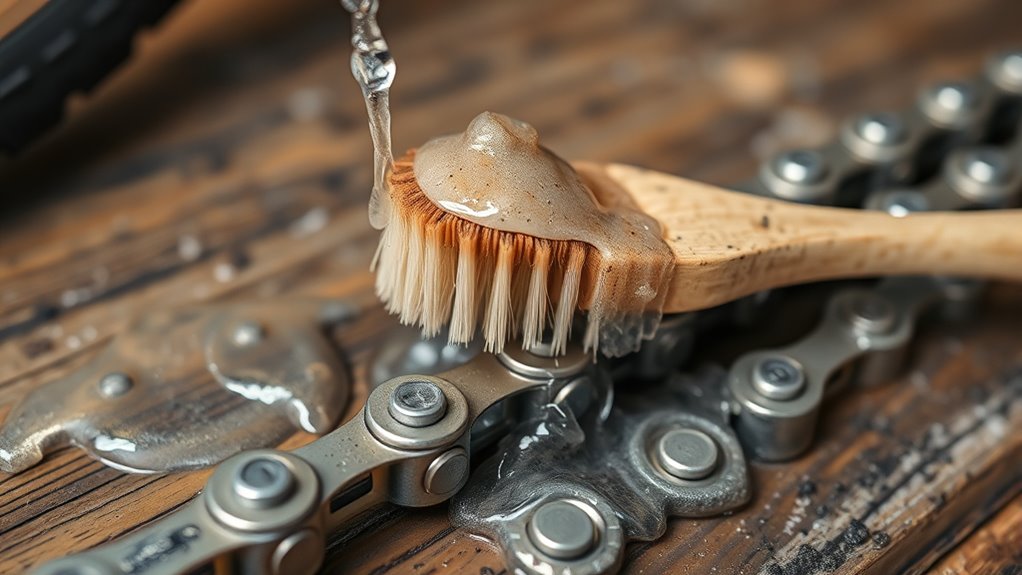 dish soap scrubs chain grime