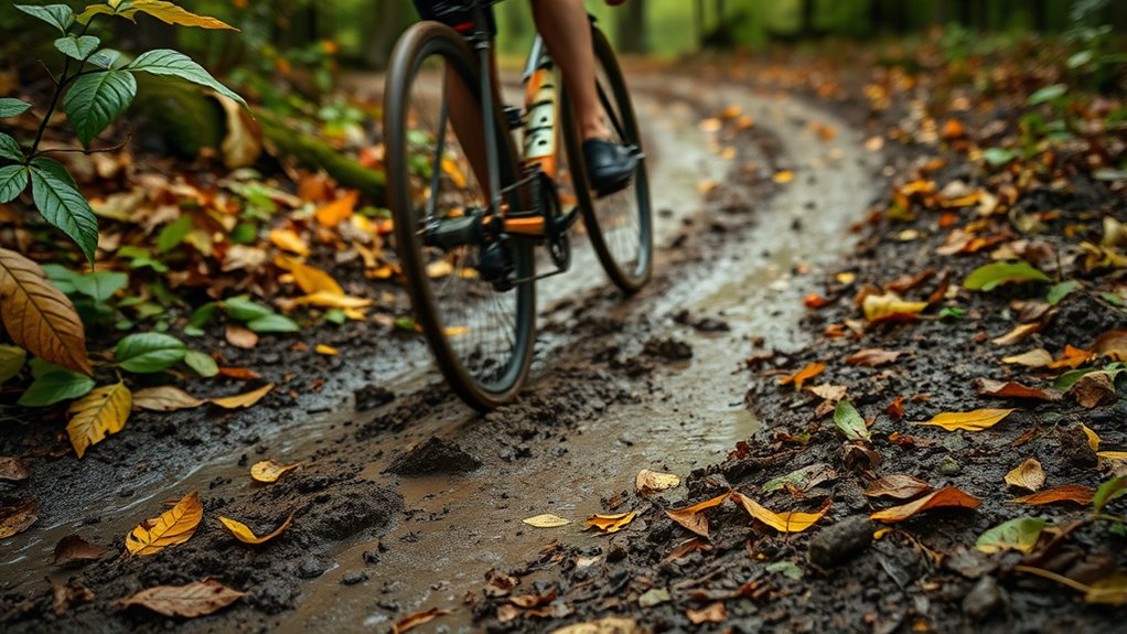 riding through muddy leaves