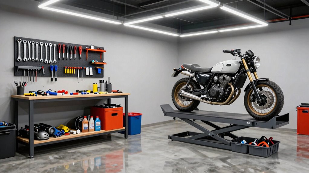 organized efficient motorcycle workspace