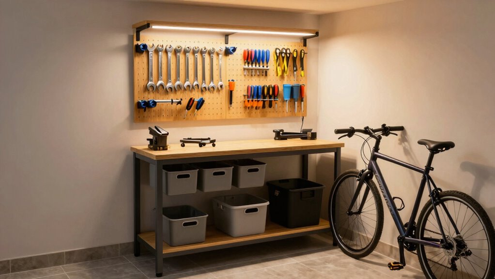 organized well lit bike workspace